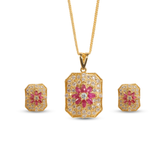 Gold-Plated Ruby & White Stone Pendant Set